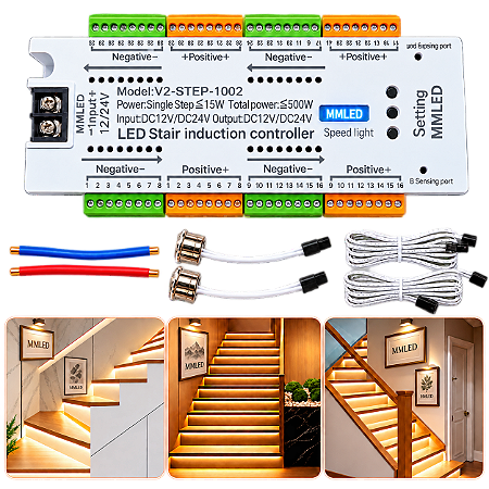 Controlador Escada 500W 32 Canais 12V / 24V Luz Inteligente Controle V2-Step-1002