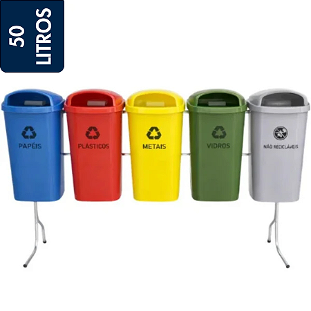 Conjunto de Lixeiras para Kit de Coleta Seletiva JSN 5 Cestos 50 Litros