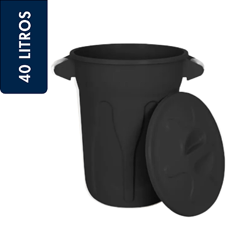 Lixeira Plástica Redonda Jsn 40 Litros Preta Ref: CR40P