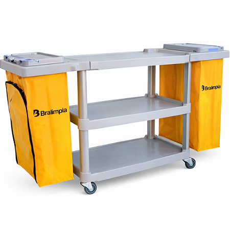 Carro Bandeja Extra Triplex Com 2 Bolsas Laterais SEM Fechamento Bralimpia