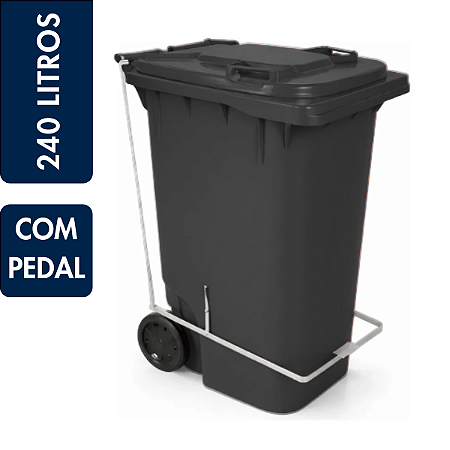 Coletor Contêiner Jsn com Roda e Pedal Frontal 240 Litros Preto Ref: C240PP