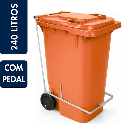 Coletor Contêiner Jsn com Roda e Pedal Frontal 240 Litros Laranja Ref: C240PL