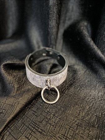 Coleira de Couro com Strass