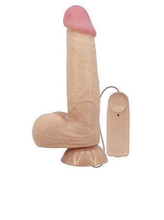 Prótese Realista com Ventosa Vibro Externo e Escroto 21,8 x 4,6 cm