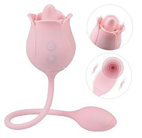 Vibrador Estimulador de Clitóris em Formato de Língua e Bullet cor Rosa