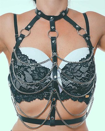 Harness em Couro Sintético com Corrente
