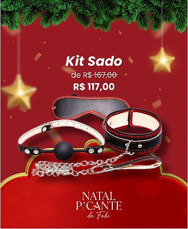 Kit Sado Venda, Coleira e Mordaça cor Bege com Preto