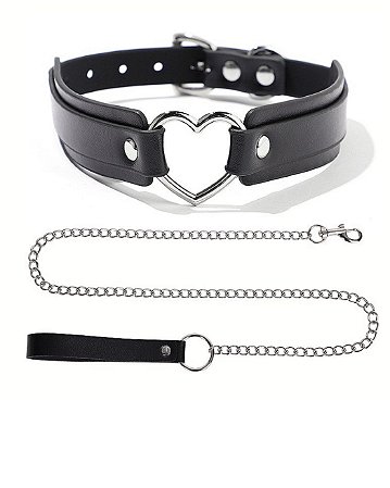 Coleira Choker de Coração com Guia