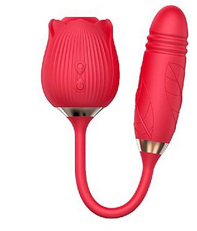 Vibrador Rosa Vai e Vem com Sugador de Clítoris