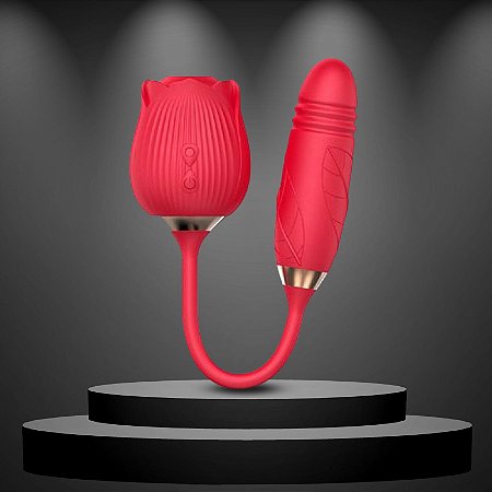 Vibrador Rosa Vai e Vem com Sugador de Clítoris
