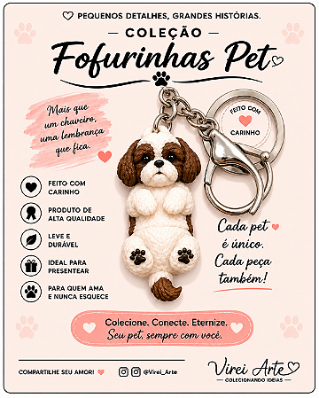 Chaveiro Fofurinhas Pet Shih Tzu Caramelo e Branco
