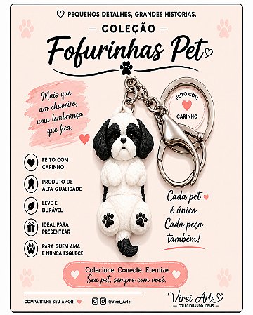 Chaveiro Fofurinhas Pet Shih Tzu Preto e Branco