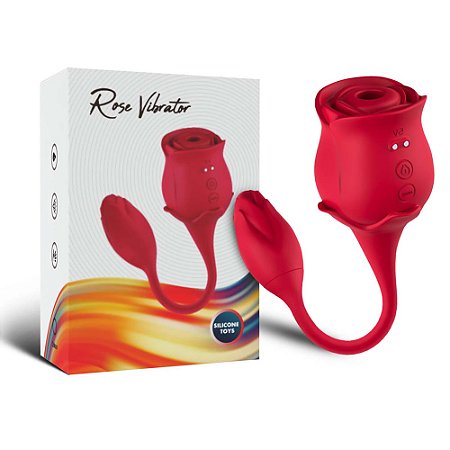 Vibrador Sugador formato Rosa Duplo Flexível com bullet - USK