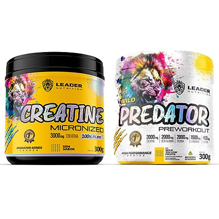 Creatina Monohidratada e Micronizada 300g + Pré-treino wild Predator Day 300g - Leader Nutrition