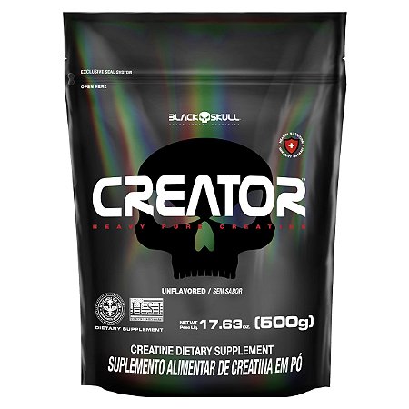 Creator - Creatina Monohidratada - 500g - Refil Black Skull Sabor Sem sabor