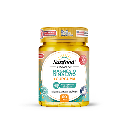 MAGNÉSIO DIMALATO + CÚRCUMA 1.000MG 60 CAPSULAS SUNFOOD EVOLUTION