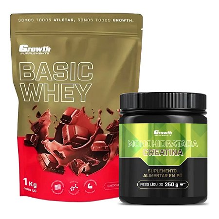 Kit Whey Protein Basic 1Kg + Creatina Pura 250g - Growth Supplements