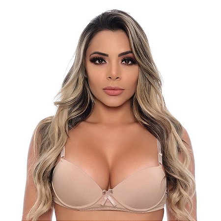 SUTIÃ LISO COM BOJO E DETALHE EM LACINHO BEGE  PATITEX