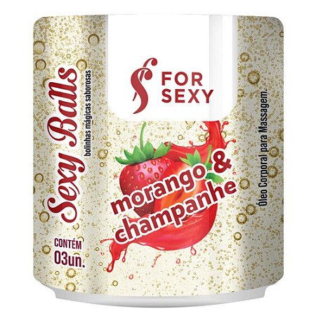 SEXY BALLS BEIJÁVEIS MORANGO C/ CHAMPANHE COM 3 UNIDADES FOR SEXY