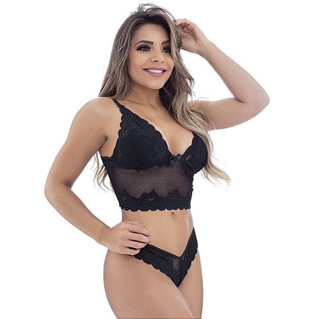 CONJUNTO FIO RENDADO COM LACINHO ISIS LINGERIE PRETO