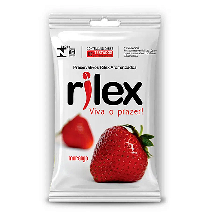 PRESERVATIVO LUBRIFICADO COM AROMA DE MORANGO 3 UNIDADES RILEX