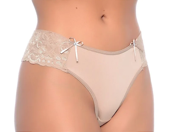 Calcinha Lisa com Renda Lateral e Fio Duplo Rexton