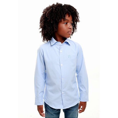 Camisa Social Masculina Infantil Manga Longa Azul Claro Tam 1 Ao 8 -  Pó-Pô-Pano