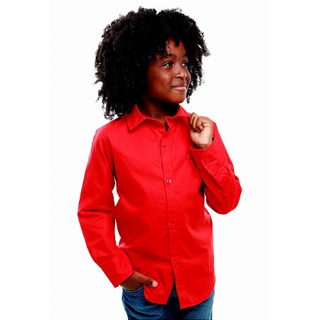 Camisa Social Masculina Infantil Manga Longa Vermelha 1 Ao 8 - Pó-Pô-Pano