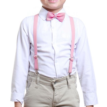 Kit Suspensório e Gravata Borboleta Juvenil Rosa 10 12 14 e 16