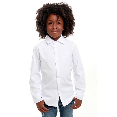 Camisa Social Masculina Branca Juvenil Manga Longa Tam 10 12 14 e 16 -  Pó-Pô-Pano