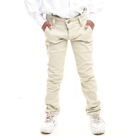 Calça sarja infantil menino bege tamanho P M e G e 1 ao 16
