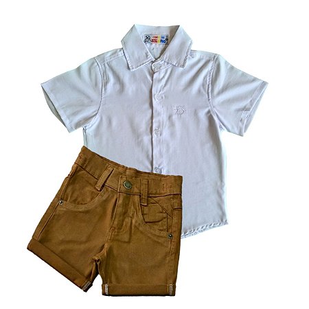 Roupa Social Masculina Infantil Conj Camisa + Bermuda Sarja - Pó-Pô-Pano