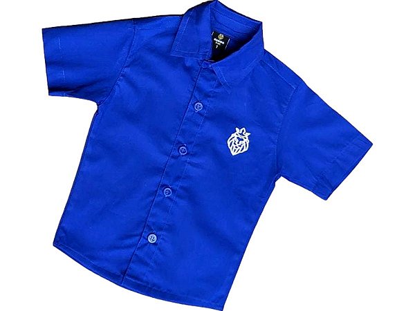 Camisa Social Infantil Masculina Manga Curta Azul Royal Tam 1 Ao 8 -  Pó-Pô-Pano