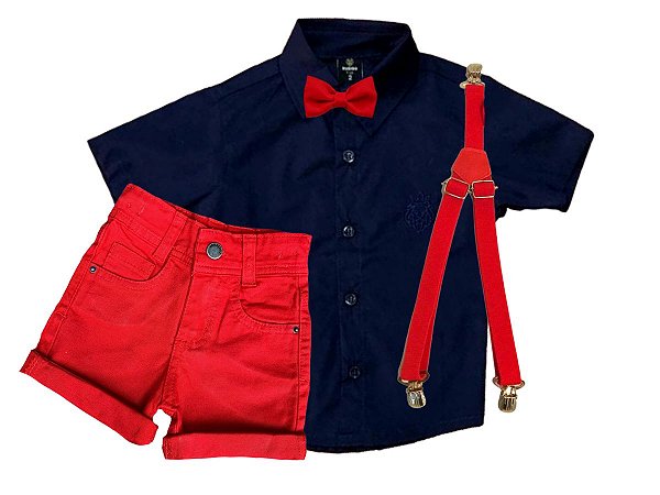 Roupa Infantil Social Menino Conjunto Festa Camisa Bermuda