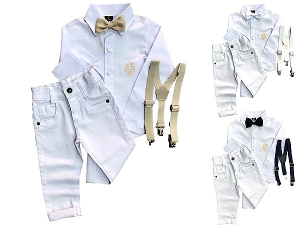 Roupa Infantil Masculina Social Batizado Todo Branco Tam P M e G 1 Ao 16