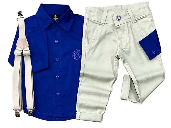 Conjunto Infantil Masculino Social Calça + Camisa + Suspensório - Pó-Pô-Pano