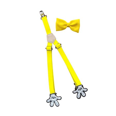 Kit Suspensório Infantil Tema Mickey e Gravata Borboleta Amarelo e Preto