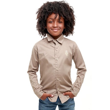 Camisa Social Masculina Infantil Manga Longa Marrom Tamanho 1 ao 8 -  Pó-Pô-Pano