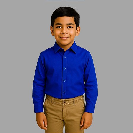 Camisa Social Infantil Juvenil Manga Longa Azul Royal Tamanho 1 Ao 8 e 10 12 14 16