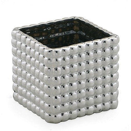 Cachepot Quadrado Prata em Dolomita A12,5cm x L14cm x C14cm