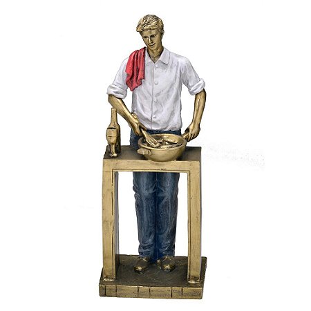Escultura Homem Gourmet em Resina A25,5cm x L9,5cm x C8cm