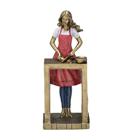 Estatueta Mulher Gourmet em Resina A23,5cm x L9,5cm xC7cm