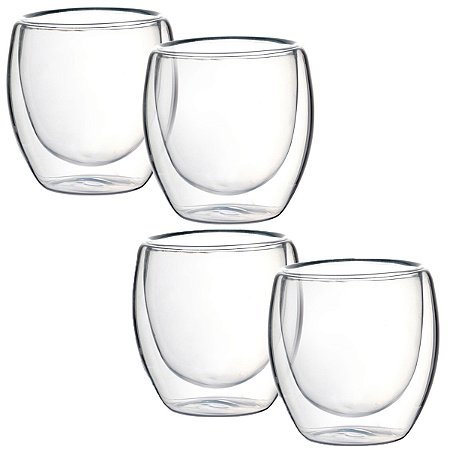 Conjunto 4 Copo Café Parede Dupla Borossilicato 90 ml