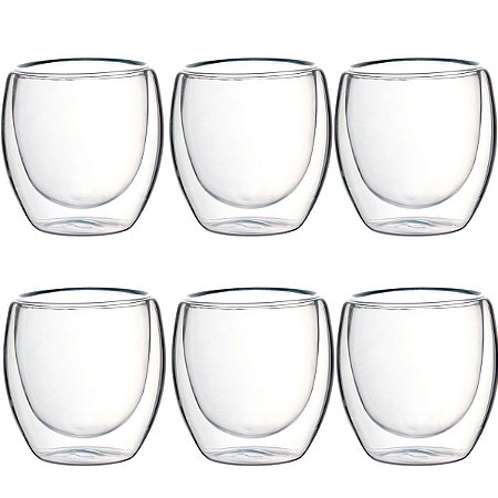 Conjunto 6 UN Copo Café Parede Dupla Borossilicato 90 ml