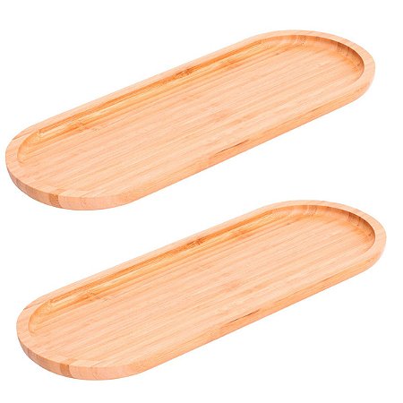 2 Bandeja Oval Bambu Travessa Gamela 45 x 17 cm Petisqueira