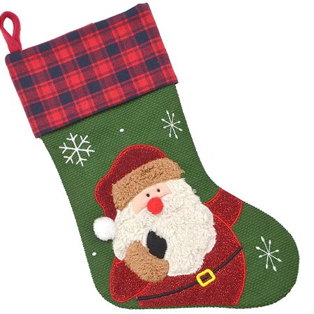 Enfeite Natal Bota Natalina Verde Xadrez Decoração Luxo