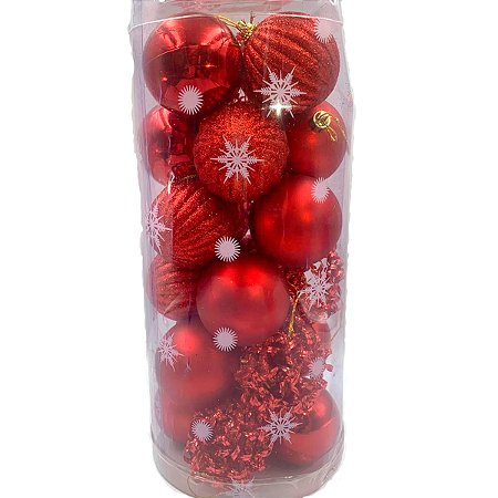 24 Enfeites Bola Vermelha Glitter Lisa Arvore Natal  7 CM