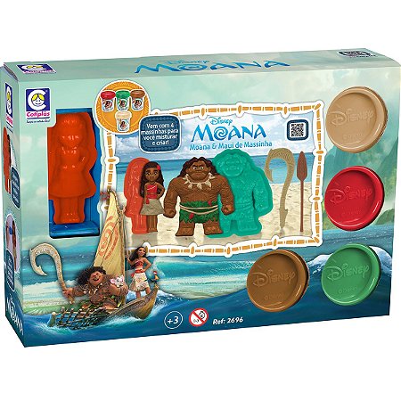 4 Massinha Modelar Atóxica Moana Colorida Forminha Criança