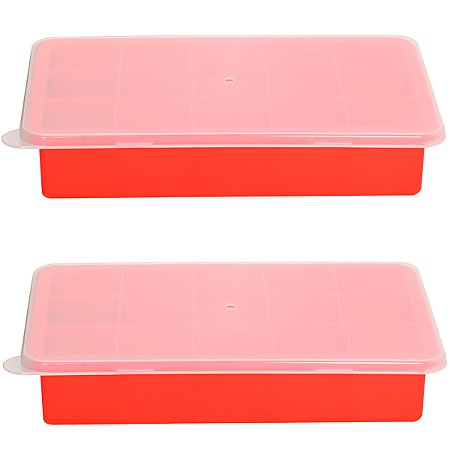 2 Forma Gelo Silicone Flexivel Com Tampa 15 Cubos Sem BPA