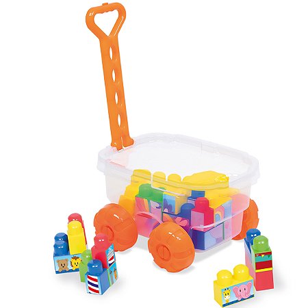 Brinquedo Educativo Carrinho De Puxar Bloco Didatico Montar